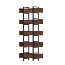 Artiss Walnut 5-Tier Bookshelf: E1 Particle Board & Metal Frame, 20kg/Shelf, 80x31x182cm, Anti-Tip Kit Included