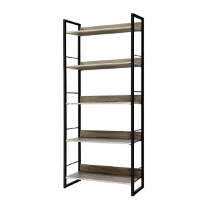 Artiss Bookshelf 5-Tier, Engineered Wood & Metal, Black & Oak, 70.5x30x159cm, Modern Display Shelf, Durable & Stylish