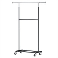 Artiss Double Rod Clothes Rack Adjustable Coat Stand with Wheels, Heavy Duty Metal, Extendable, Foldable, 165cm