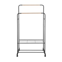 Artiss Double Rod Clothes Rack with Two Storage Shelves Lockable 360° Wheels Powder Coated Metal 80x50x155cm