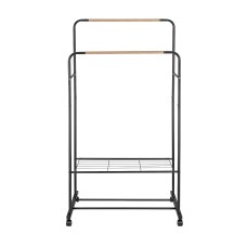 Artiss Double Rod Clothes Rack with Two Storage Shelves Lockable 360° Wheels Powder Coated Metal 80x50x155cm