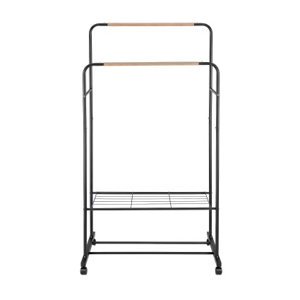 Artiss Double Rod Clothes Rack with Two Storage Shelves Lockable 360° Wheels Powder Coated Metal 80x50x155cm