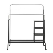 Artiss Double Rod Clothes Rack 4-in-1 Heavy Duty Metal Garment Rail with Mesh Shelves and Lockable Casters