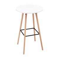 Artiss Round Bar Table 98cm – White MDF Top, Beechwood Frame, Metal Footrest, Modern Kitchen Dining Pub Counter Desk