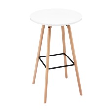 Artiss Round Bar Table 98cm – White MDF Top, Beechwood Frame, Metal Footrest, Modern Kitchen Dining Pub Counter Desk