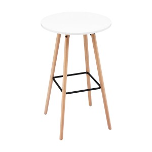Artiss Round Bar Table 98cm – White MDF Top, Beechwood Frame, Metal Footrest, Modern Kitchen Dining Pub Counter Desk