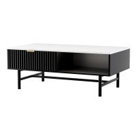 Artiss Coffee Table, Particleboard & Metal, Black, 110x59x42cm, Marble Design, Storage Shelf & Drawers, Modern Style