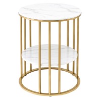 Artiss 2-Tier Round Coffee Table - White & Gold Marble Effect, E1 MDF, Metal Frame, 40x40x54cm, Easy Assembly