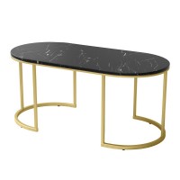 Artiss Coffee Table, Marble Effect MDF, 100x50x45cm, Black & Gold, Modern Metal Frame, Easy Assembly