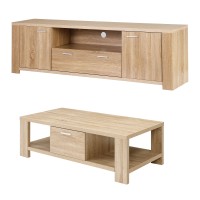 Artiss 2-Piece Pine TV Unit and Coffee Table Set 180cm Entertainment Unit 90cm Coffee Table Natural Woodgrain
