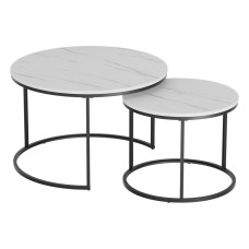 Artiss Nesting Coffee Table Set of 2 with Marble Effect Top, Metal Frame, 70cm & 50cm, Space-Saving, Easy to Assemble