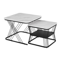 Artiss Nesting Coffee Table Set of 2 - Marble Effect, Metal Frame, 60cm/45cm, Space-Saving Design with Smooth Surface
