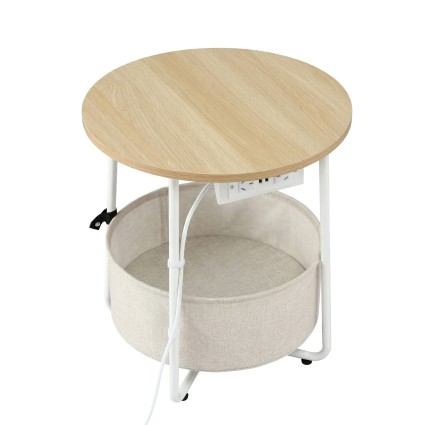 Artiss Round Coffee Table Side End Table 45cm with Built in Charging Station and Storage Basket 35kg