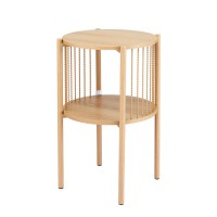 Artiss 2-Tier Round Coffee Table, 15mm E1 MDF, Metal Frame, Rustic Design, 39x39x65cm, Pine Finish, Easy Assembly