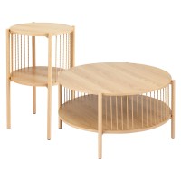 Artiss 2-Tier Round Coffee Table Set of 2 - Pine MDF & Metal, Rustic Design, 15mm E1 Grade, Easy-Clean, 74cm/