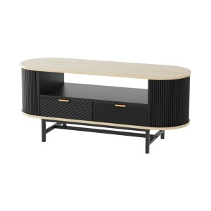 Artiss Coffee Table with Drawers and Shelf, 110cm Wood and Black, Fluted Design, MDF, Metal Handles, Modern Style