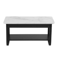 Artiss 2-Tier Coffee Table 80cm Marble Finish Rectangular Top Black Frame MDF for Living Room Décor and Storage