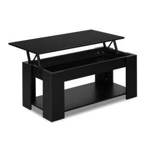 Artiss Black Lift-Top Coffee Table with Hidden Storage, 98x50x42cm, Sturdy Particle Board, Anti-Scratch Pads