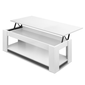 Artiss White Lift-Top Coffee Table, 98cm Heavy-Duty Particle Board, Hidden Storage, Anti-Scratch Pads, Steel Fixings