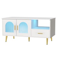 Artiss LED Coffee Table with Storage, White, 115x60x55cm, Melamine Finish, USB, Modern Design, Easy Assembly