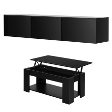 Artiss 2-Piece Black Floating TV Unit 200cm and Lift-Top Coffee Table with Hidden Storage 98cm Set