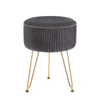 Artiss Ottoman Foot Stool, Velvet, 33x33x46cm, Grey with Gold Stripe, Durable MDF Frame, Metal Legs, Easy Assembly