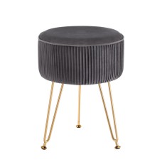 Artiss Ottoman Foot Stool, Velvet, 33x33x46cm, Grey with Gold Stripe, Durable MDF Frame, Metal Legs, Easy Assembly