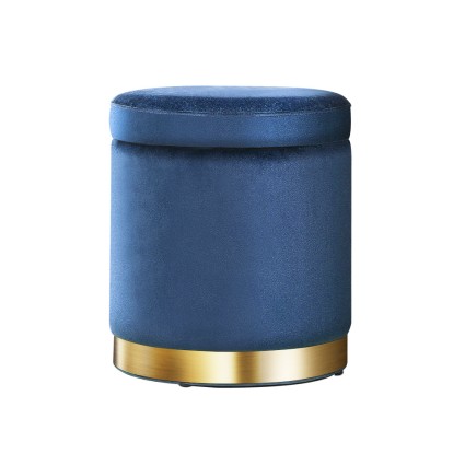 Artiss Navy Velvet Ottoman Storage Footstool - Round, Tufted, 40x40x45cm, Multi-Functional, Sturdy, 120kg Capacity