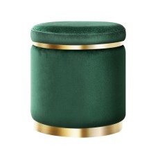 Artiss Velvet Ottoman Foot Stool - Round Green, Tufted Seat, Gold Ring Accents, 40x40x45cm, 120kg Capacity, No Assembly