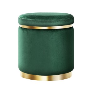 Artiss Velvet Ottoman Foot Stool - Round Green, Tufted Seat, Gold Ring Accents, 40x40x45cm, 120kg Capacity, No Assembly