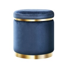 Artiss Round Velvet Ottoman Footstool - Navy, Tufted Seat, Gold Rings, 40x40x45cm, Soft & Sturdy, No Assembly Required
