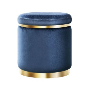 Artiss Round Velvet Ottoman Footstool - Navy, Tufted Seat, Gold Rings, 40x40x45cm, Soft & Sturdy, No Assembly Required
