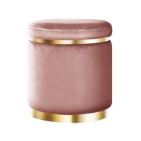 Artiss Velvet Pink Ottoman Foot Stool – Round, Tufted, Sturdy with Gold Accents, 40x40x45cm, 120kg Capacity, No Assembly