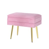 Artiss Ottoman Storage Foot Stool, Velvet, 50x34x42cm, Pink, Elegant Seating with Hidden Storage and Gold Metal Legs