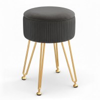 Artiss Ottoman Storage Foot Stool, Grey Velvet, Round, Reversible Table Lid, MDF Frame, Metal Legs, 32x32x46cm