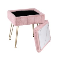 Artiss Pink Storage Ottoman Vanity Foot Stool with Reversible Lid Faux Fur Metal Legs 150kg Capacity