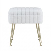 Artiss White Storage Ottoman Footstool with Reversible Table Lid Hidden Storage Faux Fur Seat Metal Legs