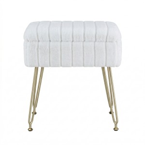 Artiss White Storage Ottoman Footstool with Reversible Table Lid Hidden Storage Faux Fur Seat Metal Legs