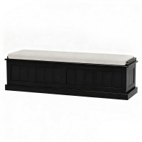 Artiss 140cm Fluted Black Storage Ottoman Blanket Box - Faux Linen Upholstery, Hinged Lid, Multi-functional Seating