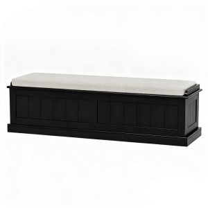 Artiss 140cm Fluted Black Storage Ottoman Blanket Box - Faux Linen Upholstery, Hinged Lid, Multi-functional Seating