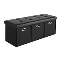 Artiss Storage Ottoman 3 Cube Drawers Foldable Footstool Seat PU Leather Faux Linen Black 102cm x 39cm