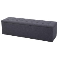 Artiss 140cm Dark Grey Faux Linen Storage Ottoman Blanket Box - Elegant Tufted Seat, Extra-Long Design, Ample Storage