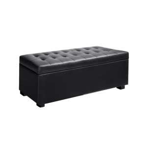 Artiss 97cm Black Faux Leather Storage Ottoman Blanket Box - Elegant Seating with Generous Storage & Solid Wood Frame