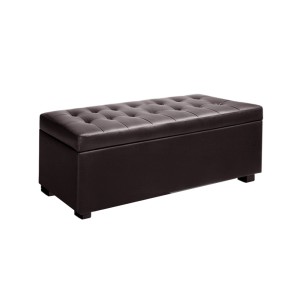 Artiss 97cm Brown Faux Leather Storage Ottoman Blanket Box - Premium Cushion-Top Seat with Solid Wood Construction