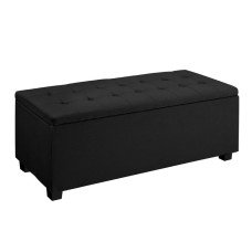 Artiss 97cm Black Faux Linen Storage Ottoman Blanket Box - Luxury Seating & Ample Storage with Solid Wood Frame