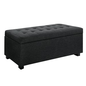 Artiss 97cm Charcoal Linen Storage Ottoman Blanket Box - Elegant Faux Linen, Multi-Functional with Generous Storage