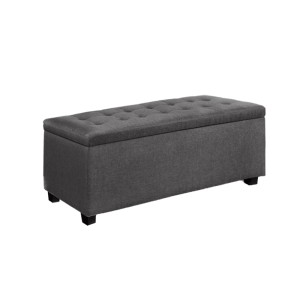 Artiss 97cm Grey Storage Ottoman Blanket Box - Faux Linen, Solid Wood, 100kg Capacity, Multi-Functional Seat & Storage