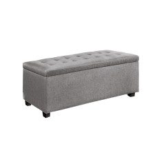 Artiss 97cm Light Grey Storage Ottoman Blanket Box - Faux Linen, Solid Wood Lid, 100kg Capacity, Elegant Home Décor