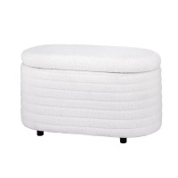 Artiss Storage Ottoman Blanket Box 87cm Bouclé Fabric Oval, White, Padded Seat, Hinged Lid, Bedroom Organiser
