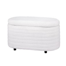 Artiss Storage Ottoman Blanket Box 87cm Bouclé Fabric Oval, White, Padded Seat, Hinged Lid, Bedroom Organiser